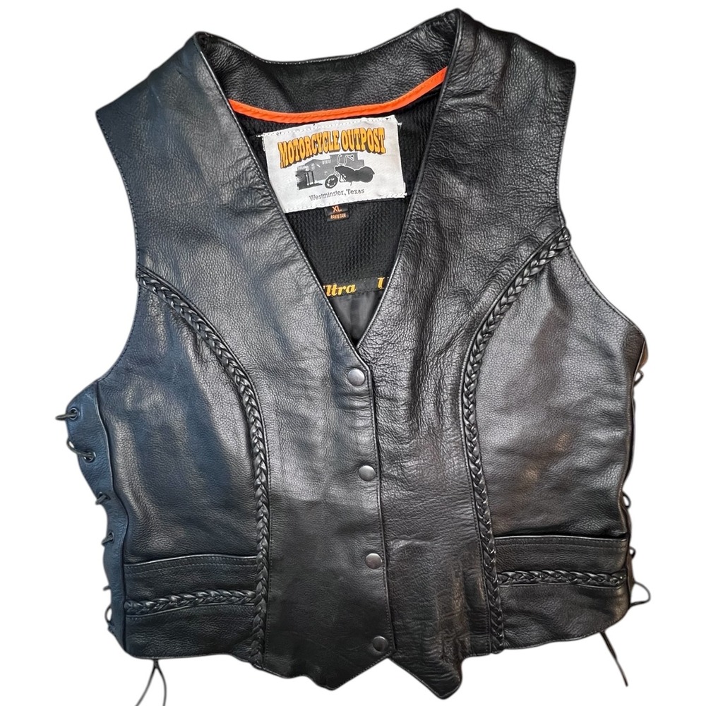 Motorcycle Outpost Biker Snap Front Side Lace Black Leather Vest Women (XL)‎ - Picture 13 of 16